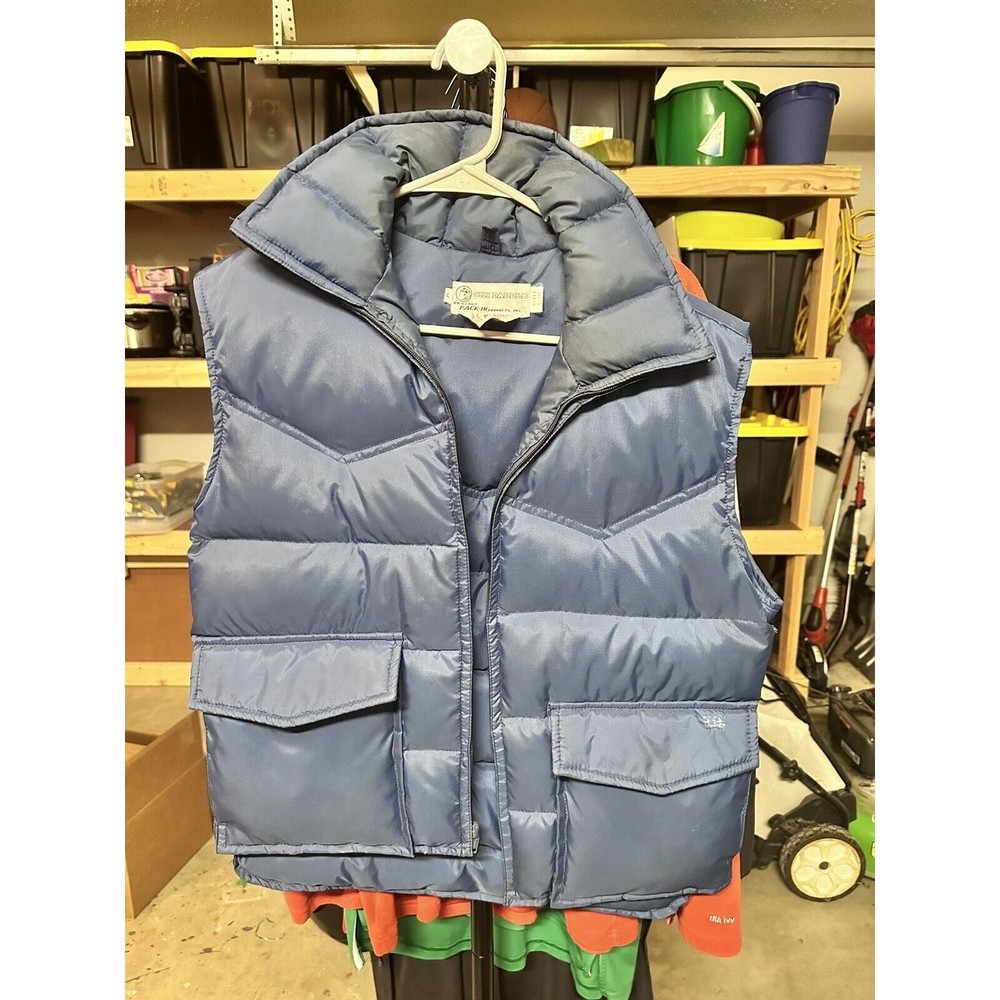 Vintage 70s Ski Daddle Duck Down Puffer Vest Mens Medium Blue Pockets VTG Skiing